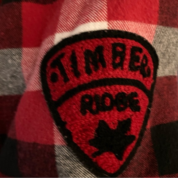 Vintage Akoo Flannel Button Down Shacket Red Plaid Shirt Timber Ridge Patch XL - Picture 6 of 9